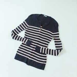 J McLaughlin Navy Striped Zipper Front Ribbed Cardigan Sweater Size Large